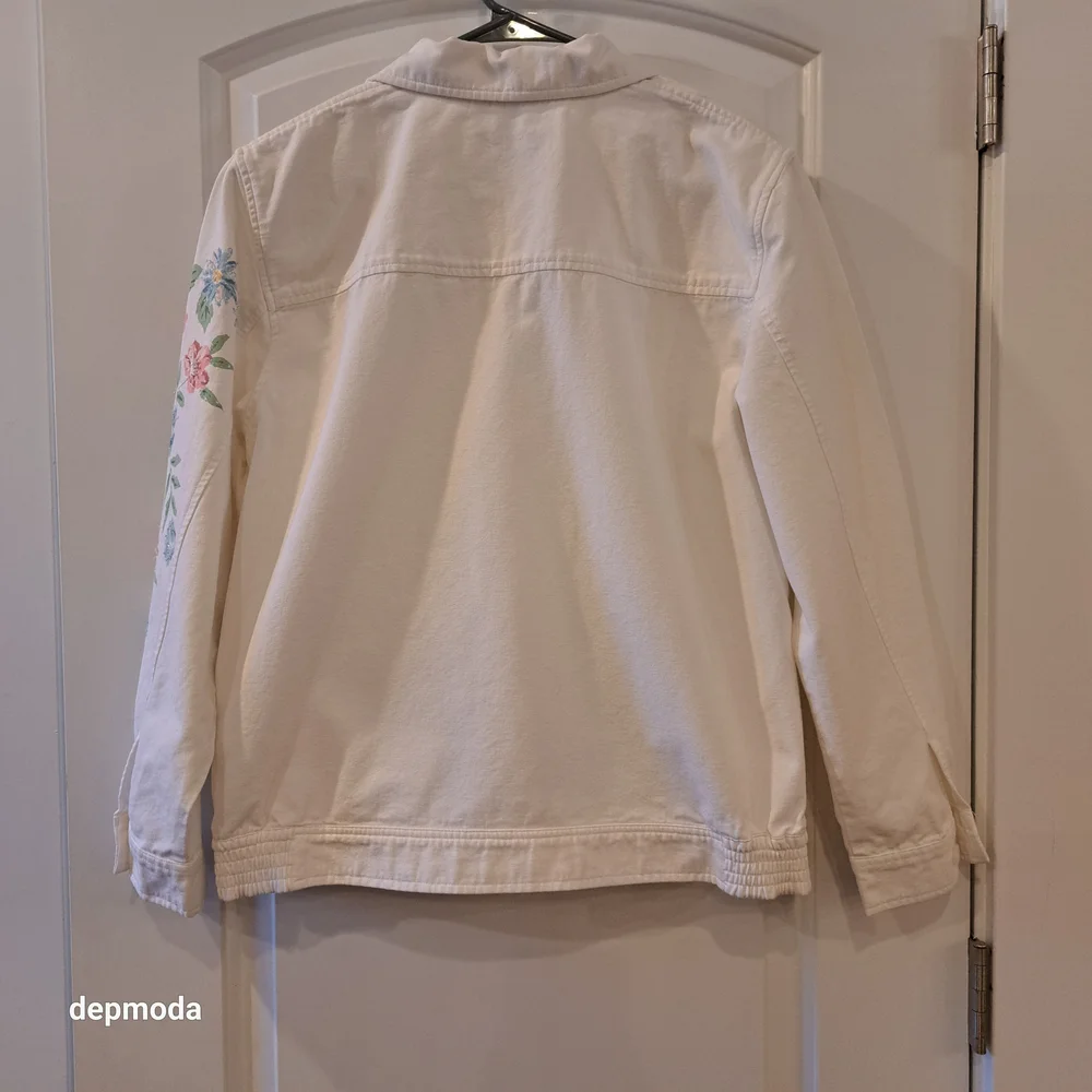 Alfred Dunner White Floral Jean Jacket Size 12